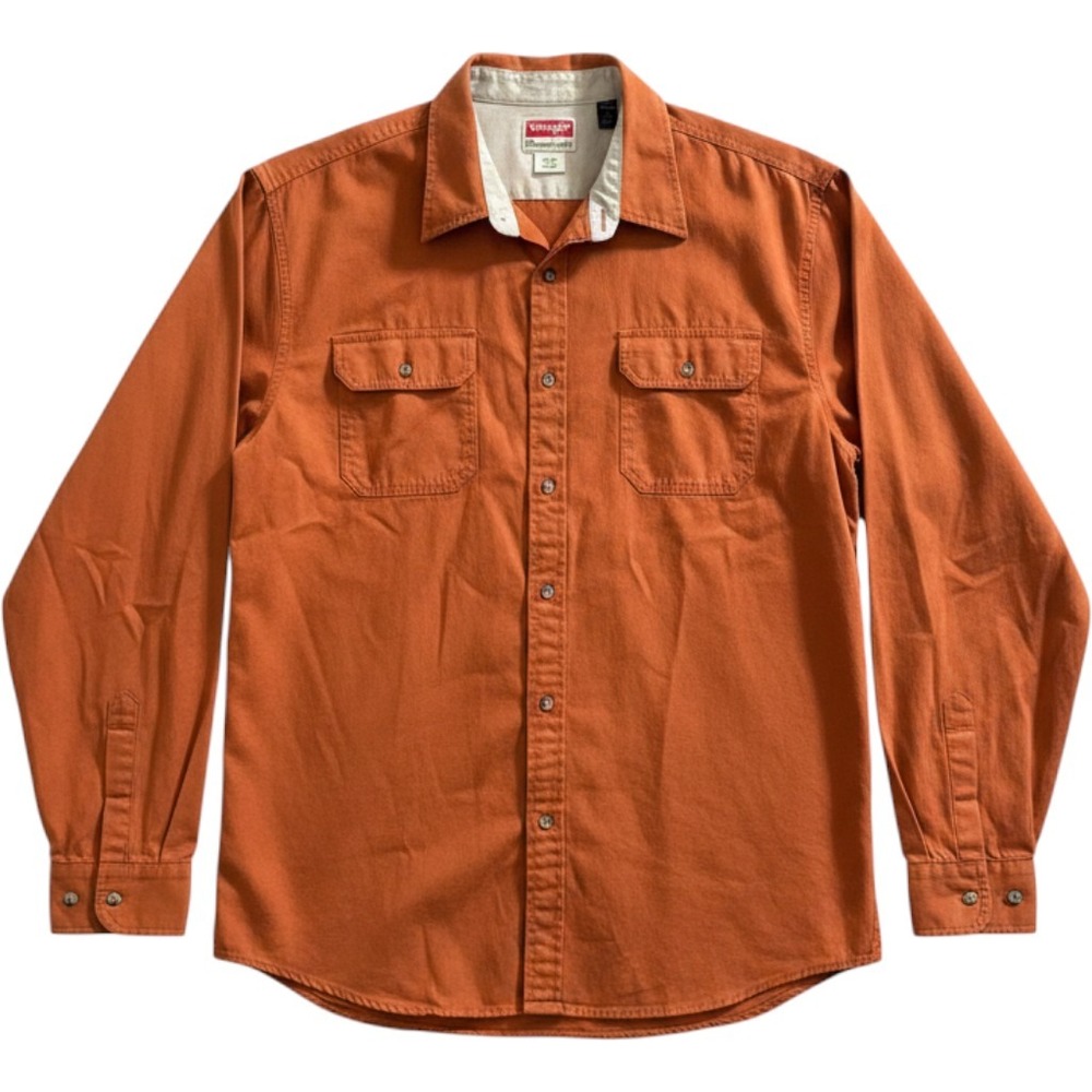 Wrangler Button Down Shirt 3XL Orange Long Sleeve Cotton Workwear Western